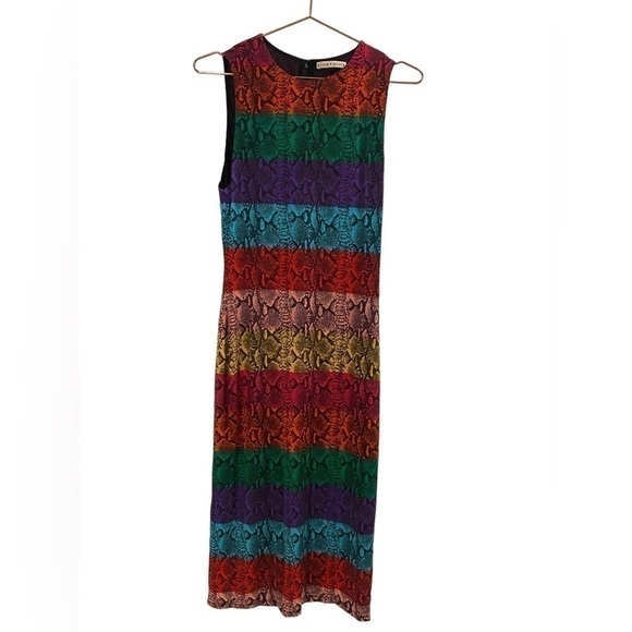 ALICE + OLIVIA Delora Rainbow Snake Print Midi Dress VGUC - Picture 8 of 16